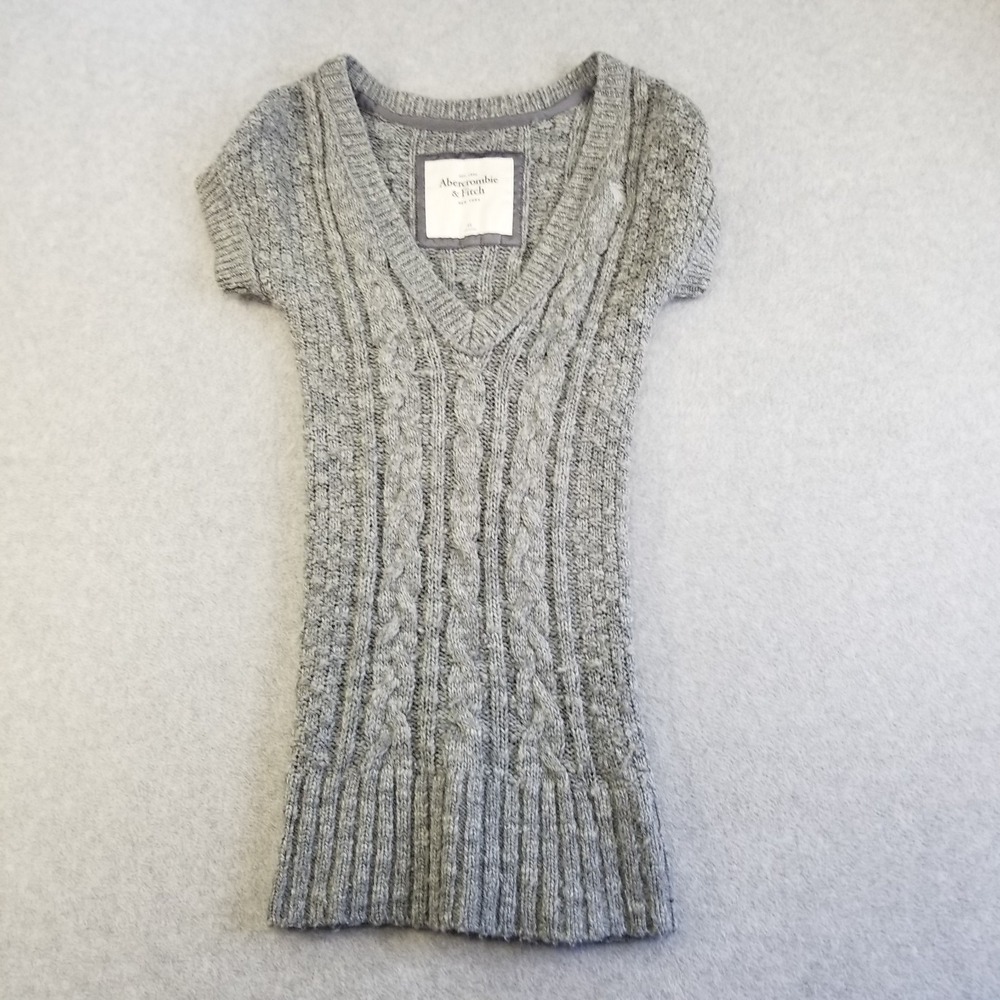 VTG Abercrombie & Fitch Sweater Dress‎ Womens Extra Small Gray Y2K Ribbed Knit